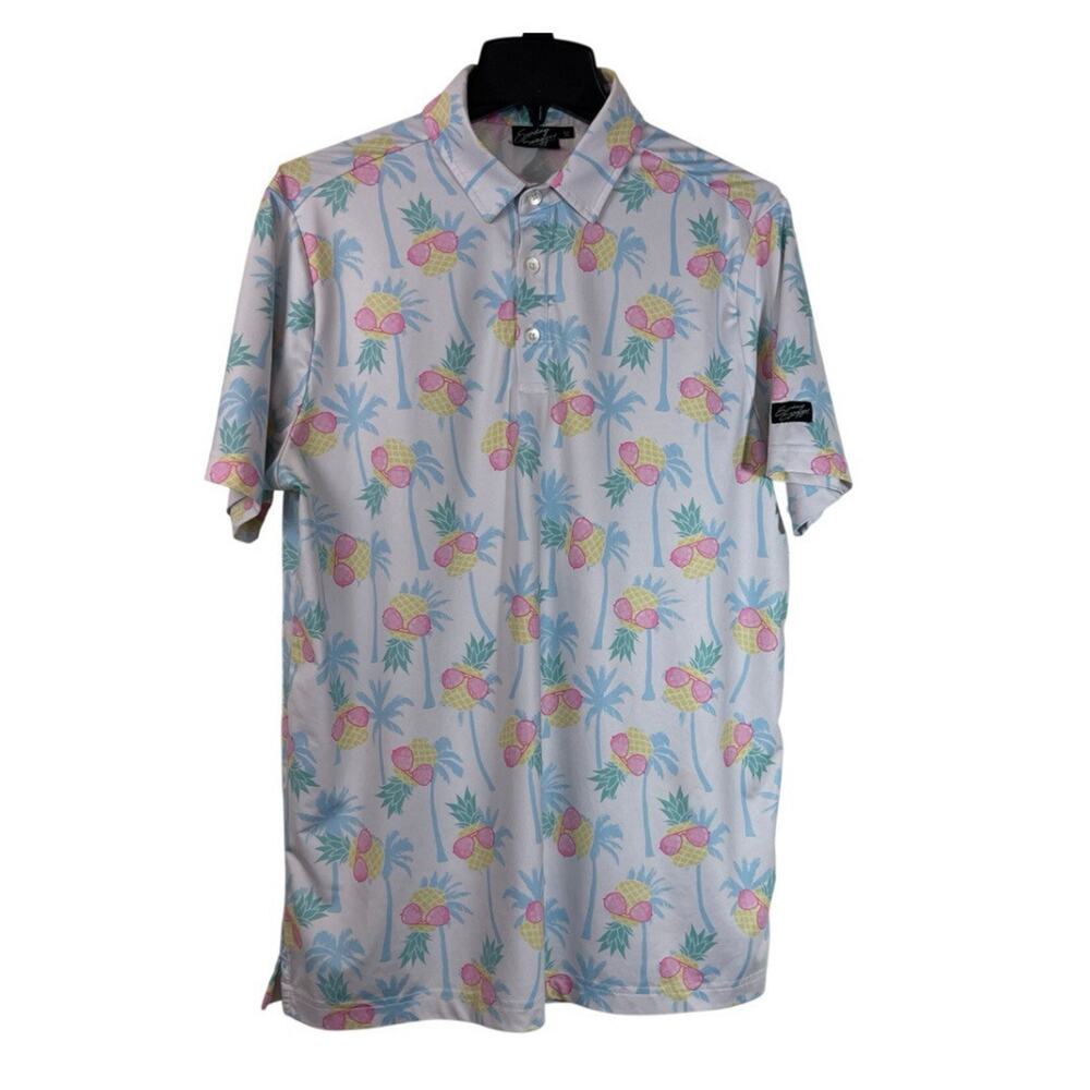 Sunday Swagger Shirt Mens M White Performance Golf Polo Palm Tree Print